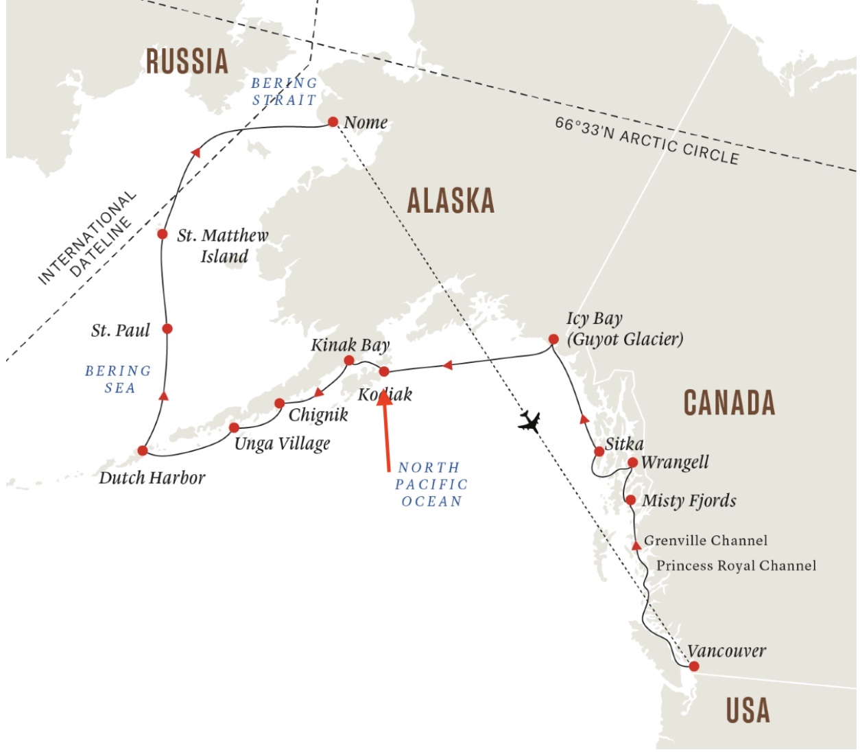 Travel map Kodiak