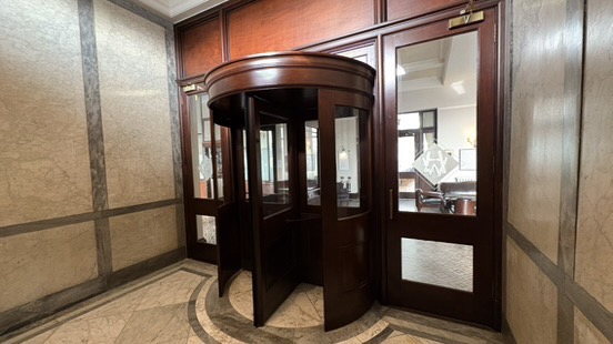 Revolving main entrance door